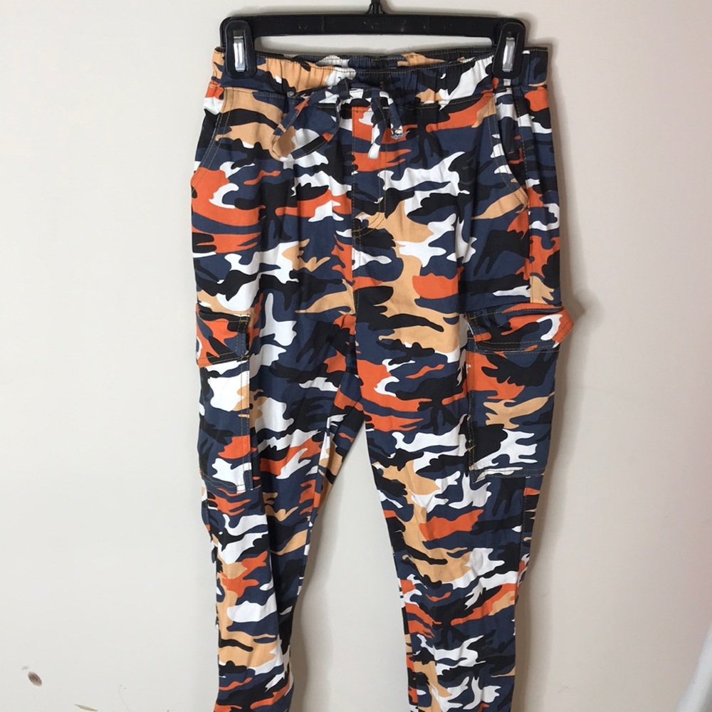 Orange Camouflage Print Pants